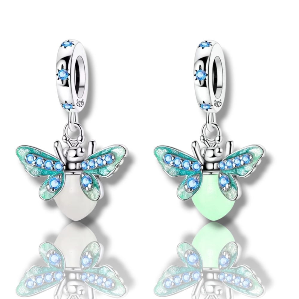 NWT🩵 Pandora-like S925 Glow-in-the-dark Firefly Dangle Charm CZ & Enamel